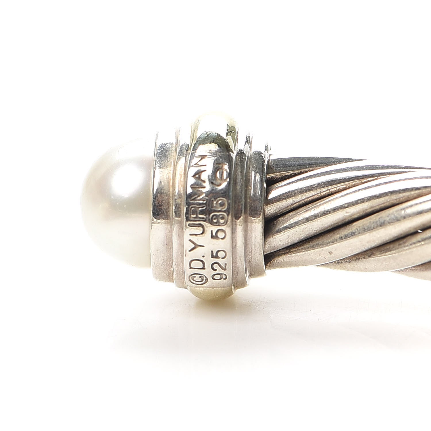 David Yurman Sterling Silver 14K Yellow Gold Pearl 7mm Cable Classics Bracelet 4 of 4