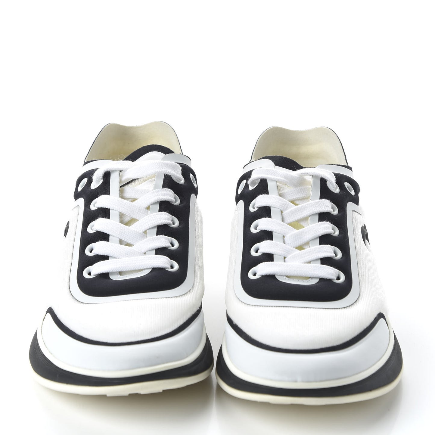 Calfskin Mesh Lycra Womens Logo Sneakers 37 White Black