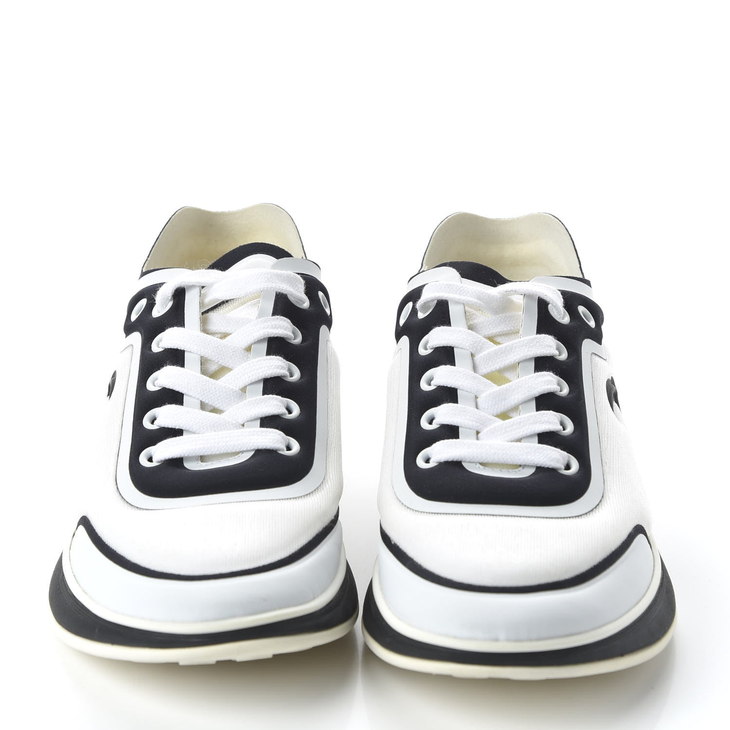 Chanel Calfskin Mesh Lycra Womens Logo Sneakers 37 White Black 2 of 8