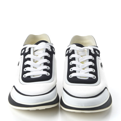 Chanel Calfskin Mesh Lycra Womens Logo Sneakers 37 White Black 2 of 8