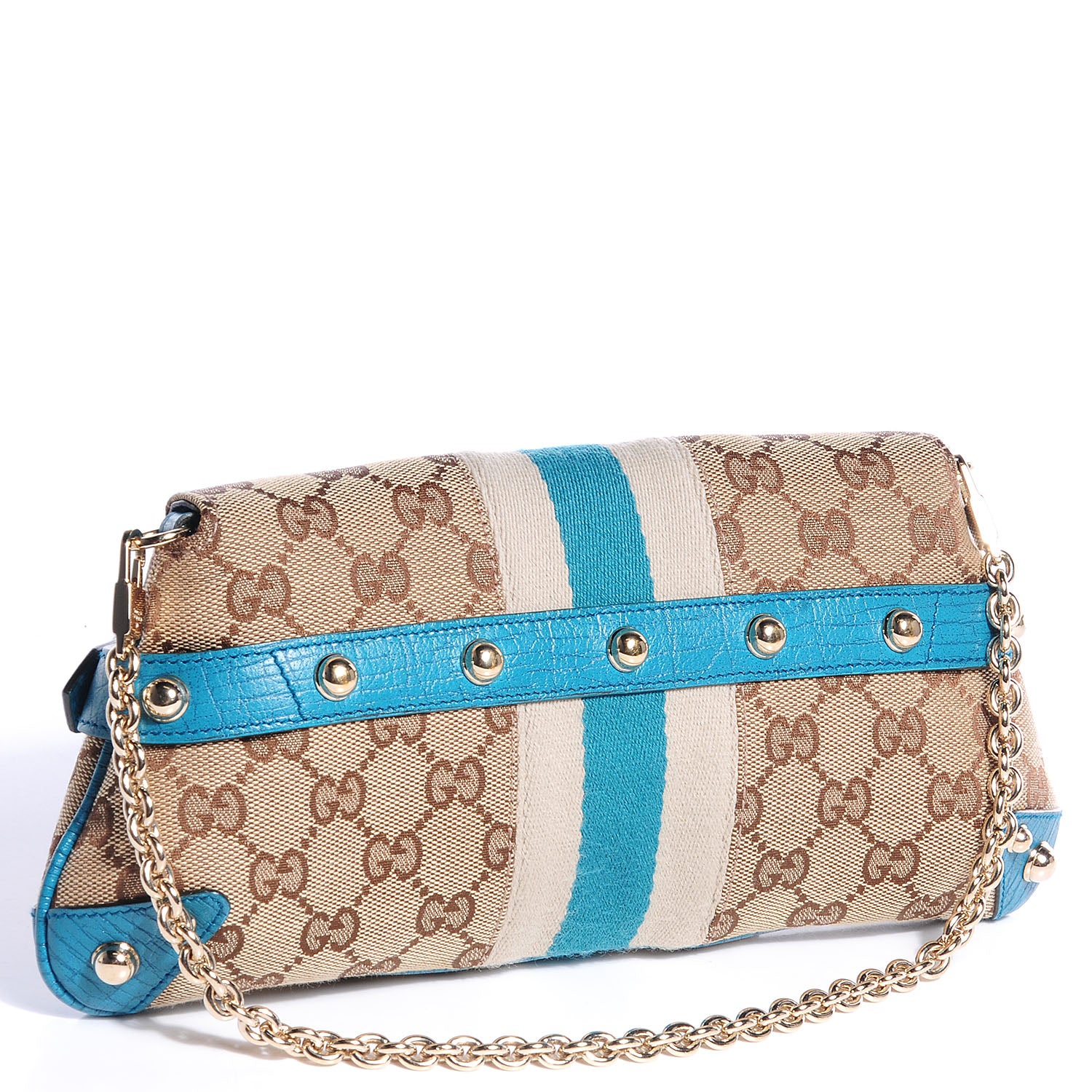 Gucci Monogram Web Small Horsebit Chain Clutch Turquoise 3 of 7