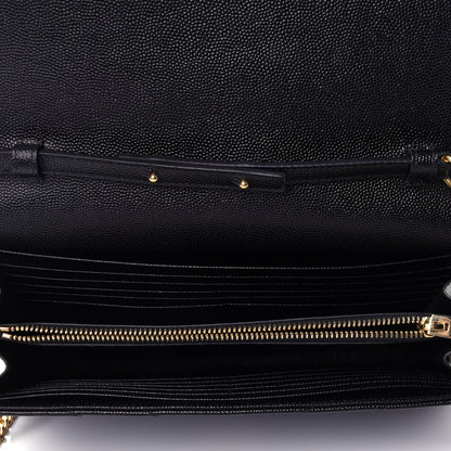 Saint Laurent Grain De Poudre Matelasse Chevron Monogram Chain Wallet Black 4 of 11