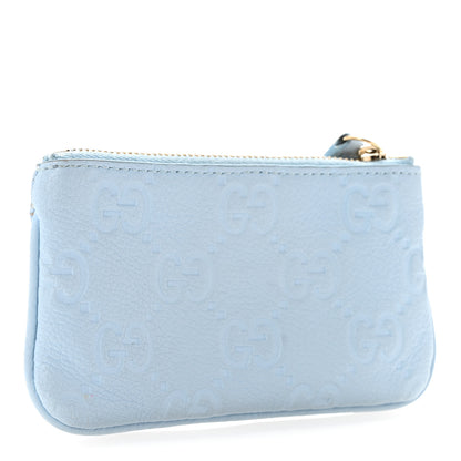 Gucci GG Grainy Calfskin Emblem Zip Key Case Light Blue 3 of 9