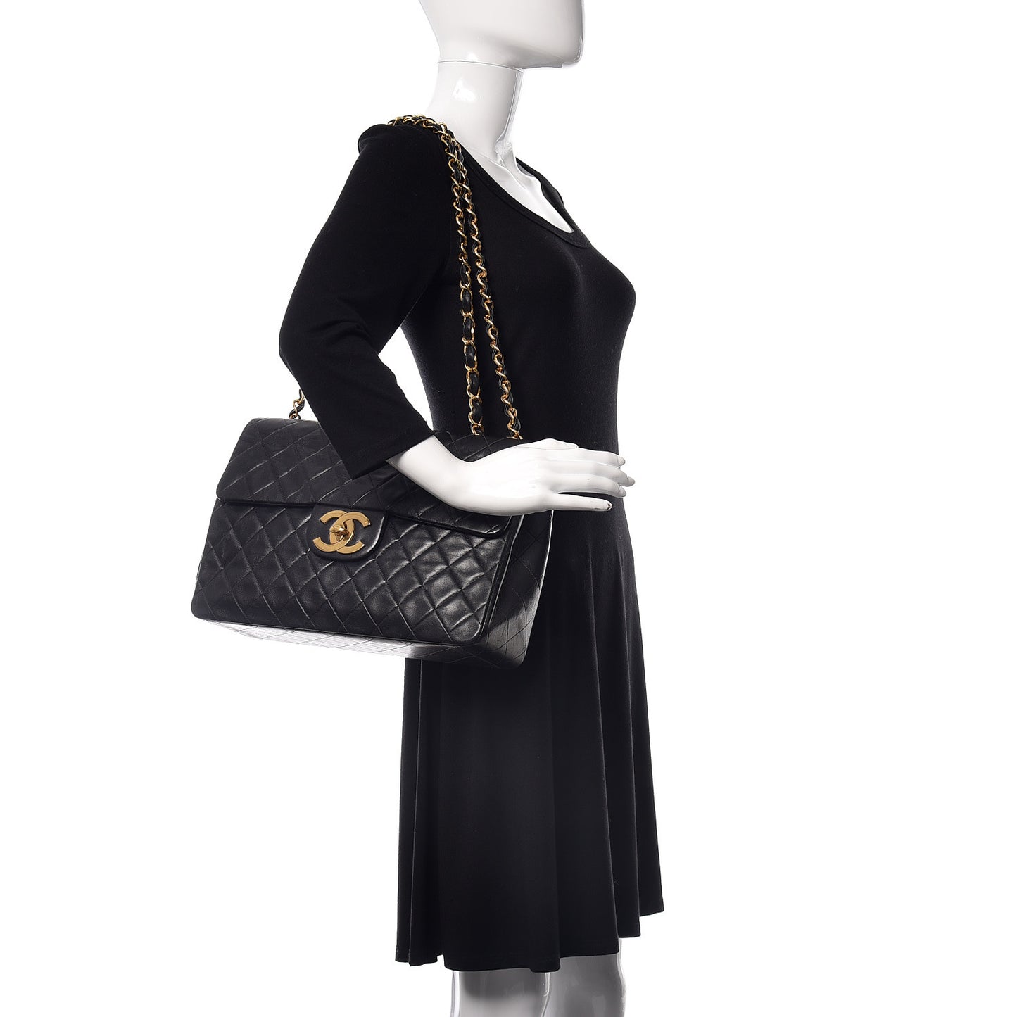 Lambskin Quilted XL Jumbo Single Flap Black