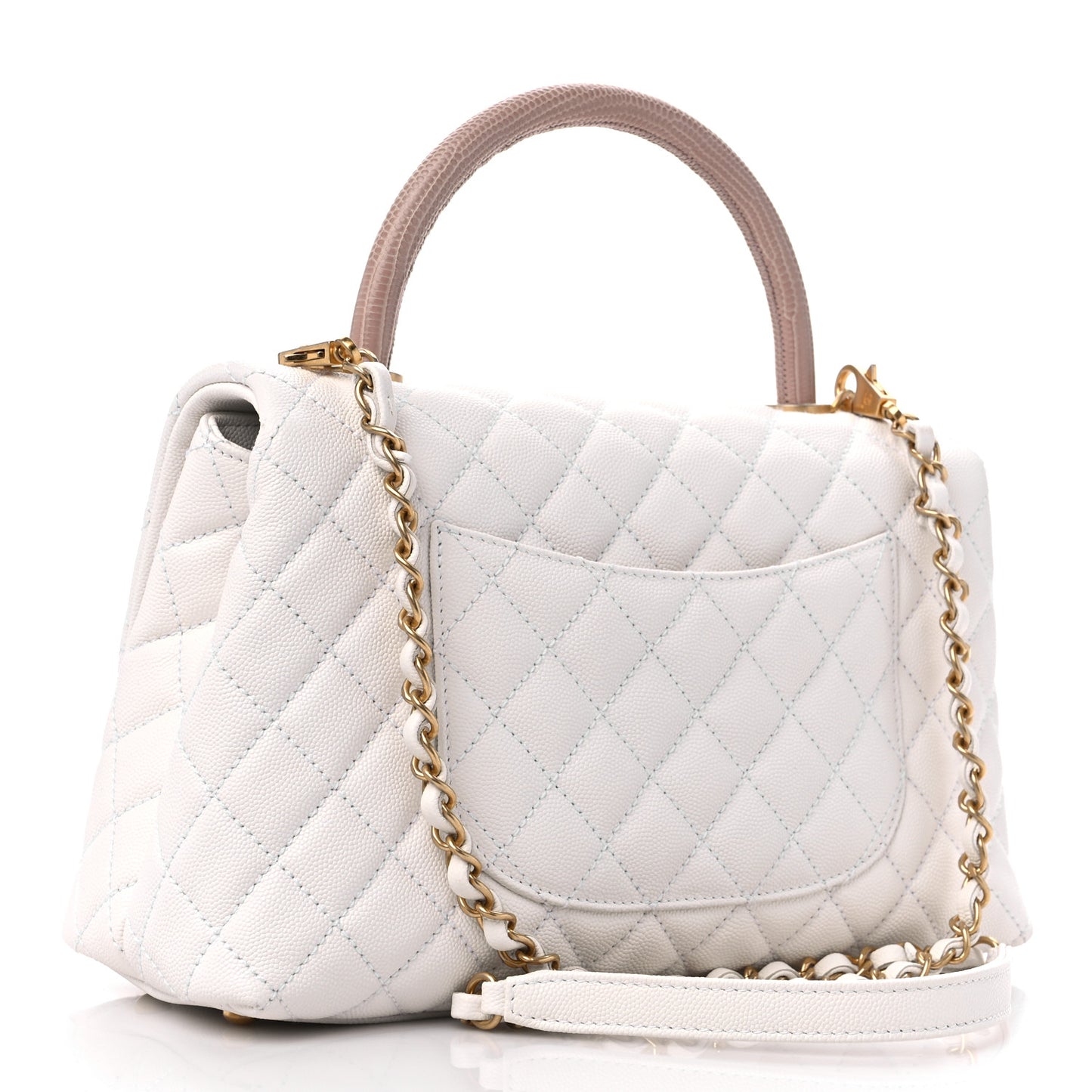 Caviar Lizard Quilted Small Coco Handle Flap White Beige