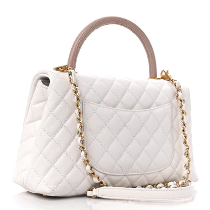 Chanel Caviar Lizard Quilted Small Coco Handle Flap White Beige 3 of 9