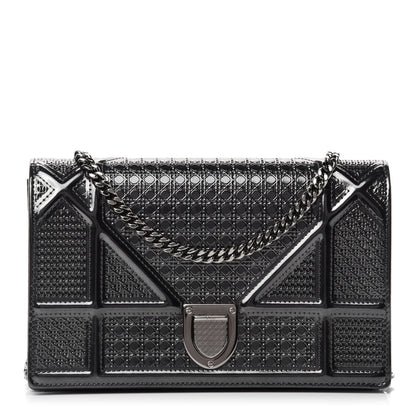 Christian Dior Metallic Patent Micro-Cannage Diorama Wallet on Chain Pouch Onyx Black 1 of 10