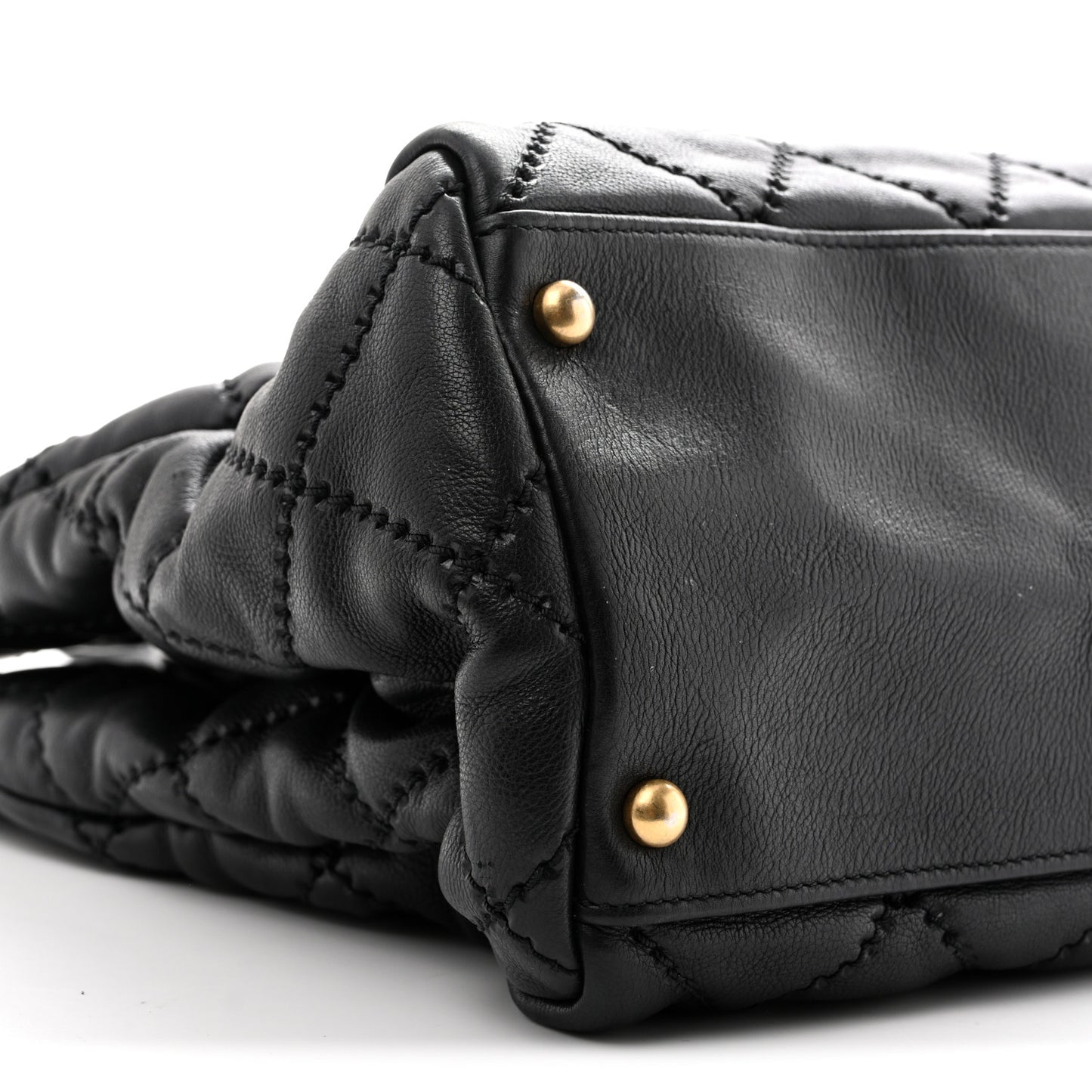 Calfskin Quilted Large Retro Chain Shopping Tote  Black