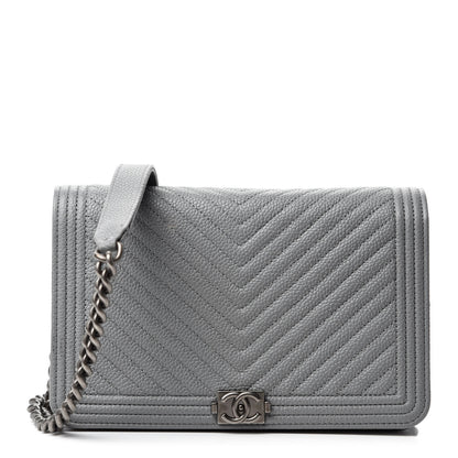 Chanel Caviar Chevron Quilted Boy Wallet On Chain WOC Grey 1 of 13