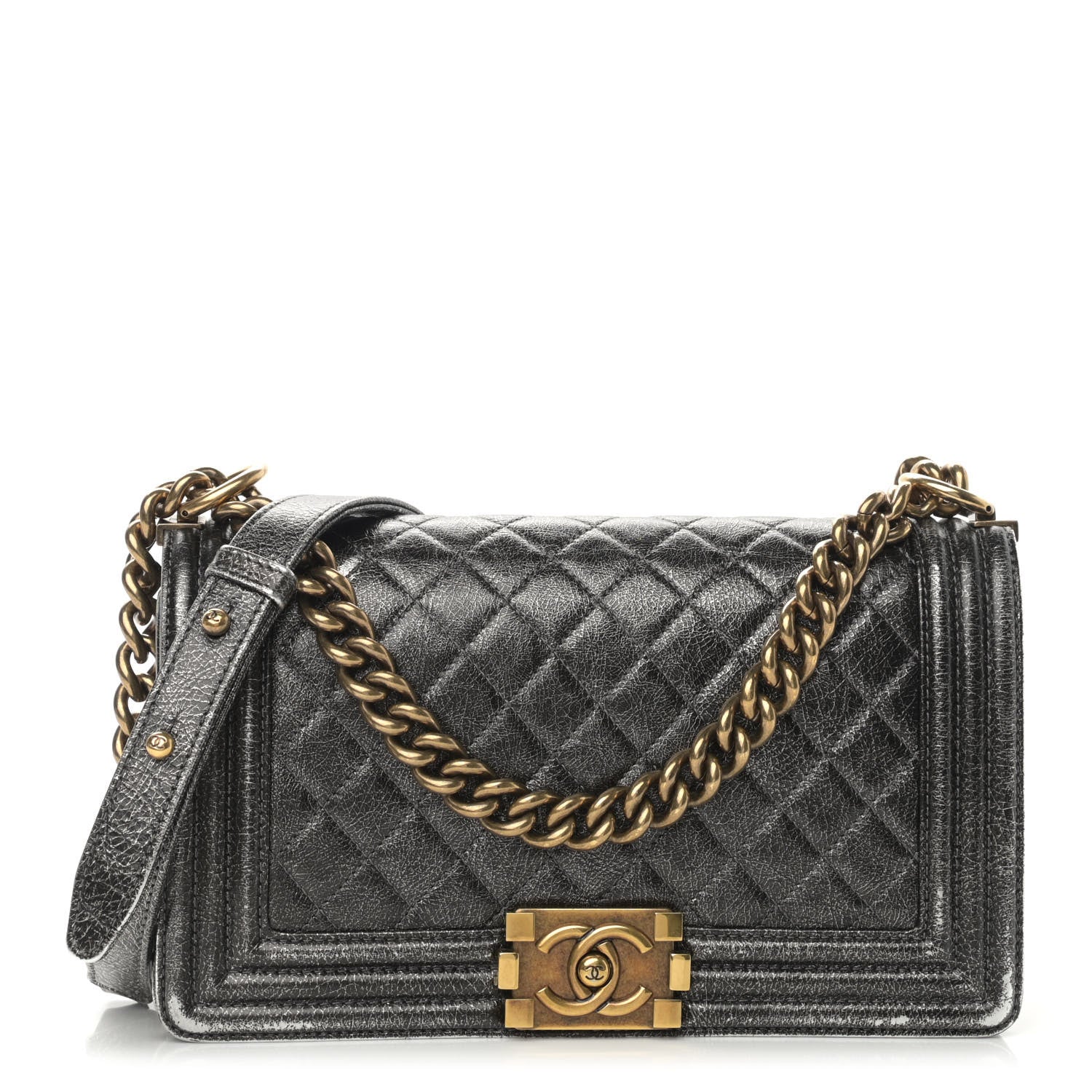 Chanel Cracked Metallic Calfskin Quilted Medium Boy Flap Dark Silver 1 of 11
