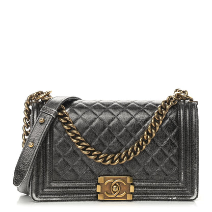 Chanel Cracked Metallic Calfskin Quilted Medium Boy Flap Dark Silver 1 of 11