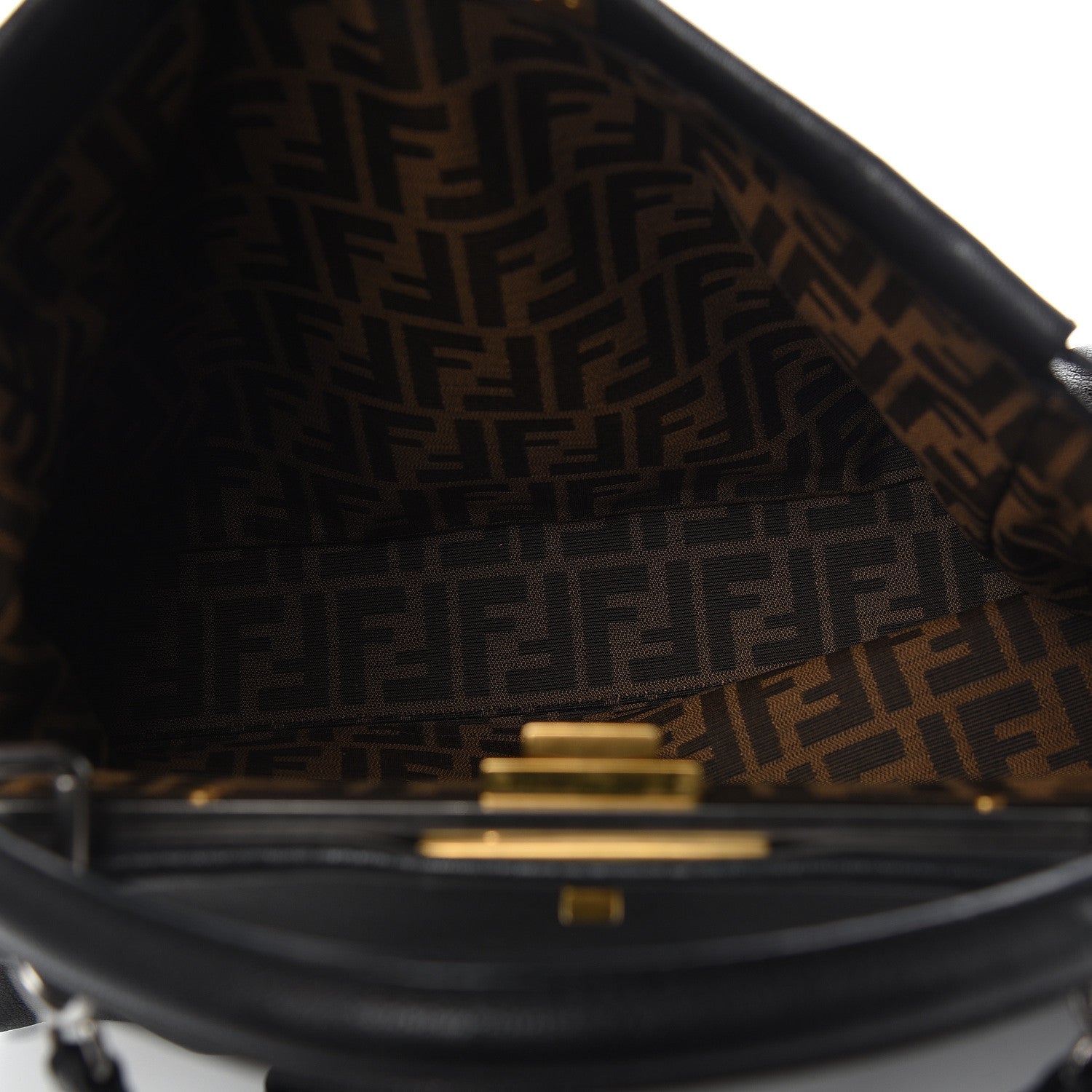 Fendi Goatskin Zucca Large Peekaboo Iconic Satchel Black Tobacco 4 of 14