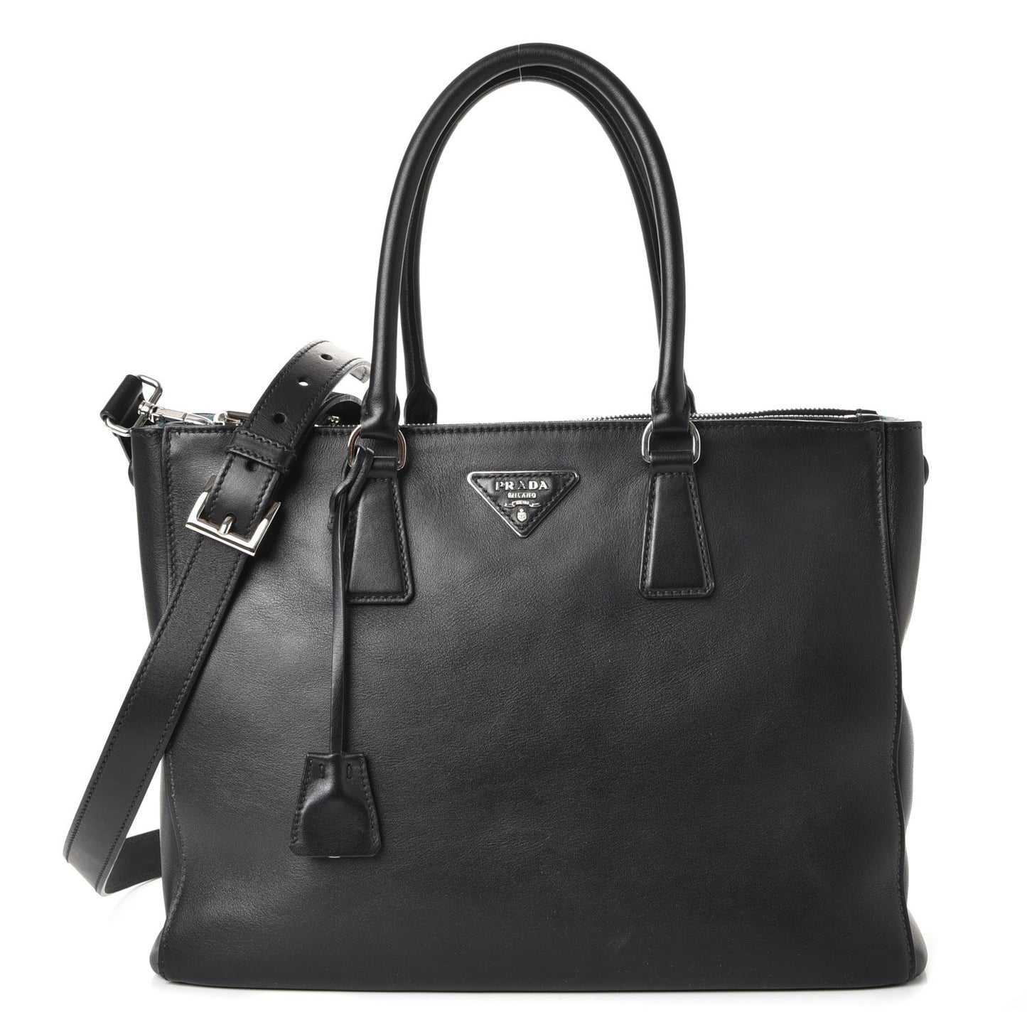 City Calf Bi-Color Medium Galleria Double Zip Tote Black Celeste