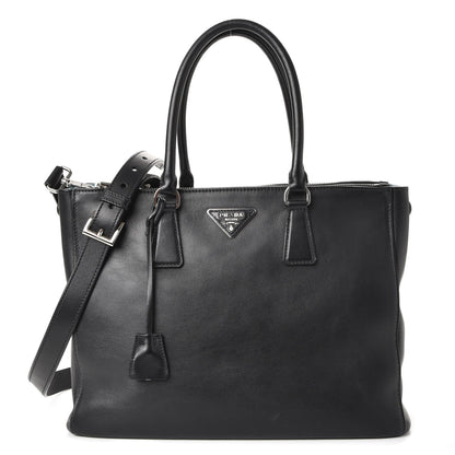 Prada City Calf Bi-Color Medium Galleria Double Zip Tote Black Celeste 1 of 10