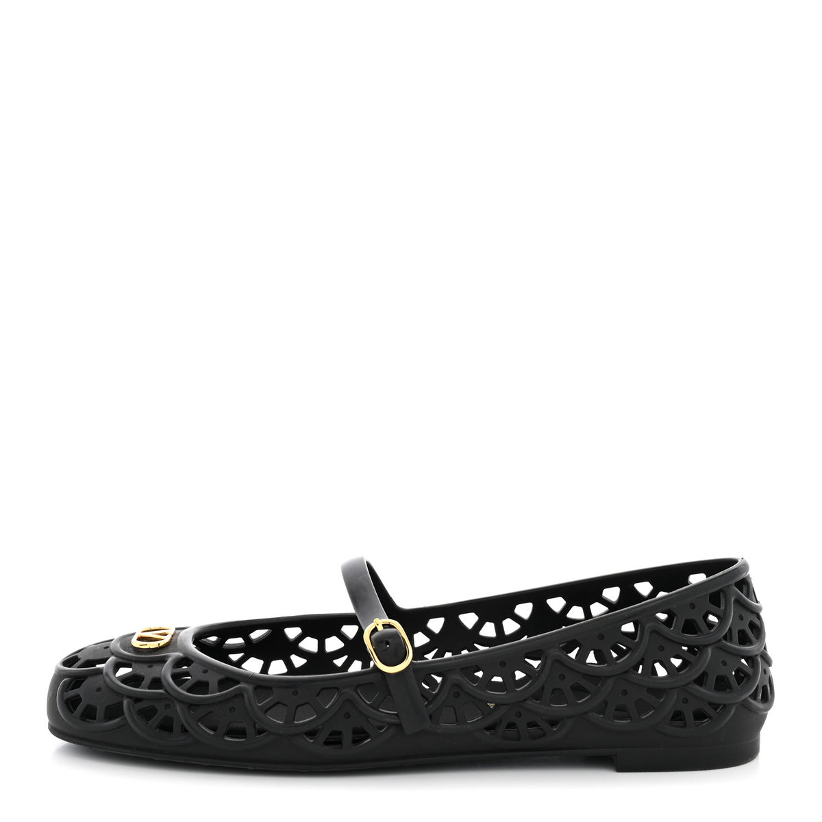 Scalloped Rubber VLogo Ondette Ballerina Flats 41 Black