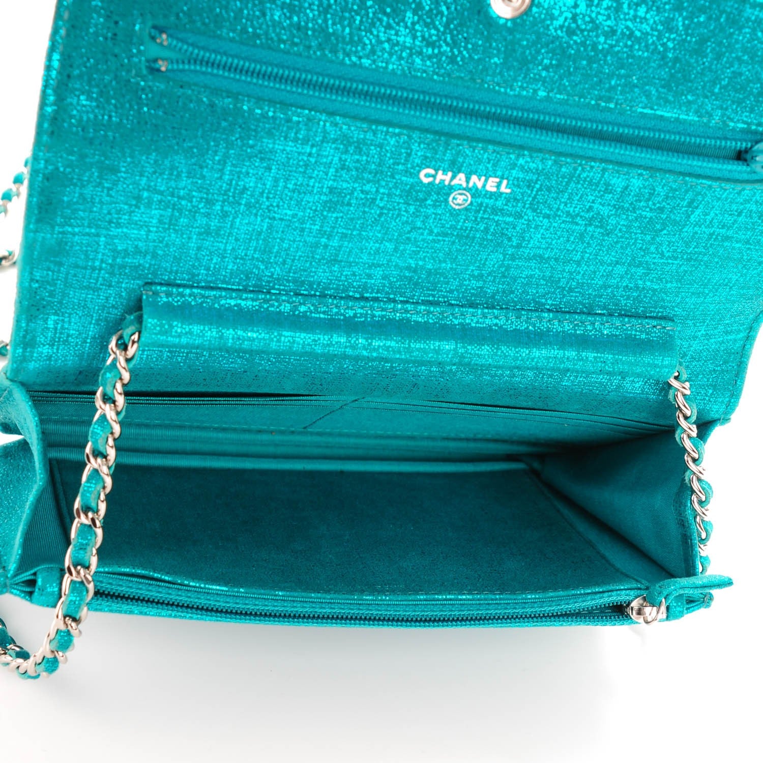 Chanel Metallic Calfskin Wallet on Chain WOC Turquoise 5 of 8