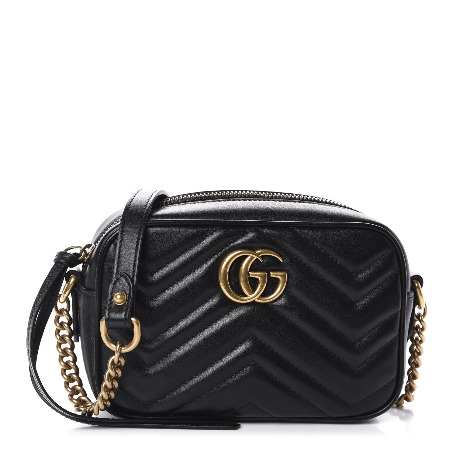 Gucci Calfskin Matelasse Mini GG Marmont Chain Shoulder Bag Black 1 of 10