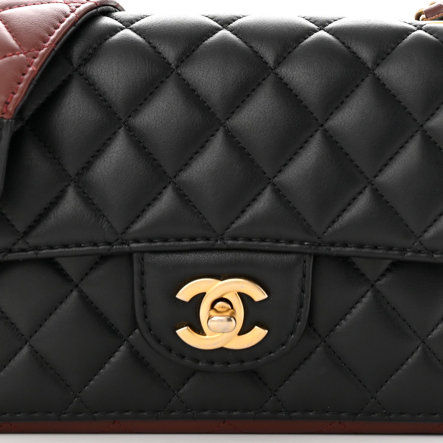 Chanel Calfskin Quilted Small Strap Into Flap Bag Black Burgundy 8 of 11