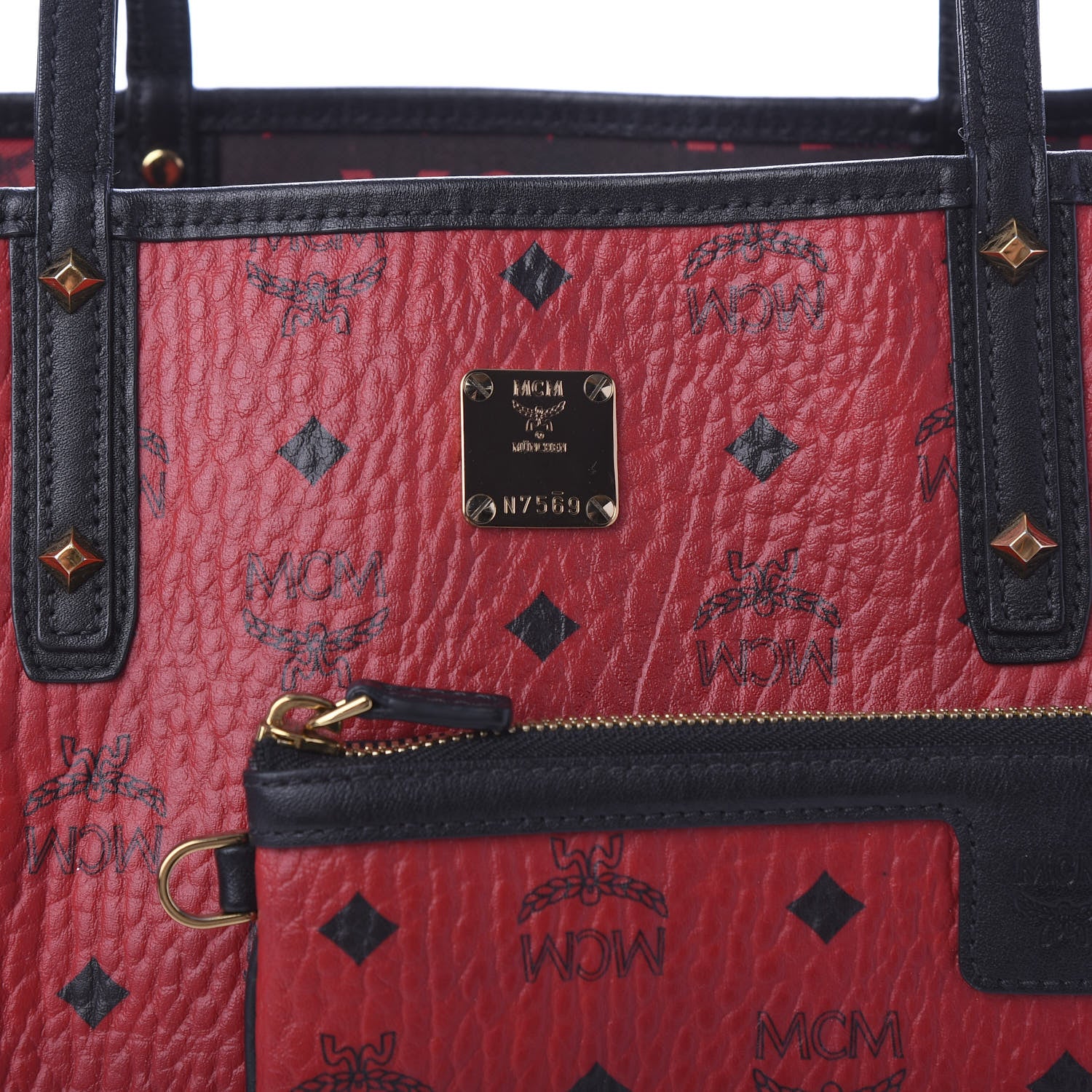 MCM Visetos Medium Project Reversible Shopper Tote Ruby Red Black 8 of 15