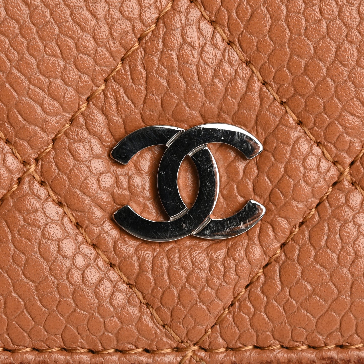Caviar Quilted Long Flap Wallet Light Brown