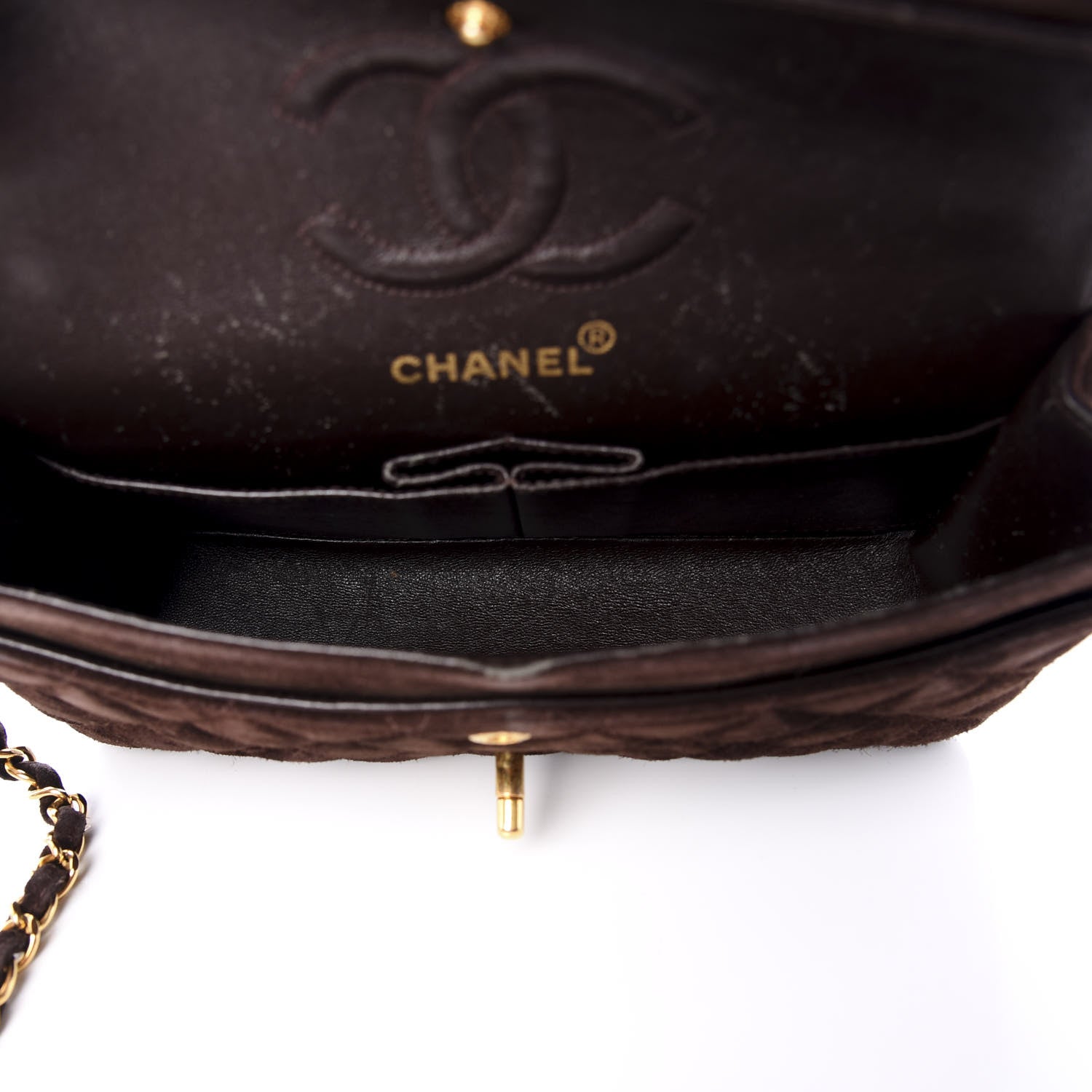Chanel Suede Quilted Small Double Flap Bag Brown 4 of 8