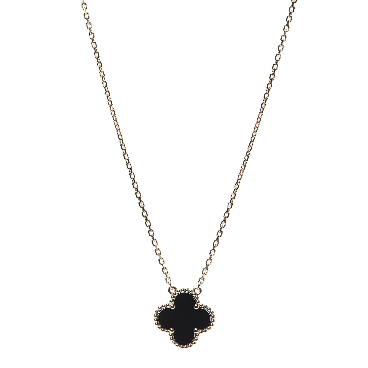 18K Yellow Gold Black Onyx Vintage Alhambra Pendant Necklace