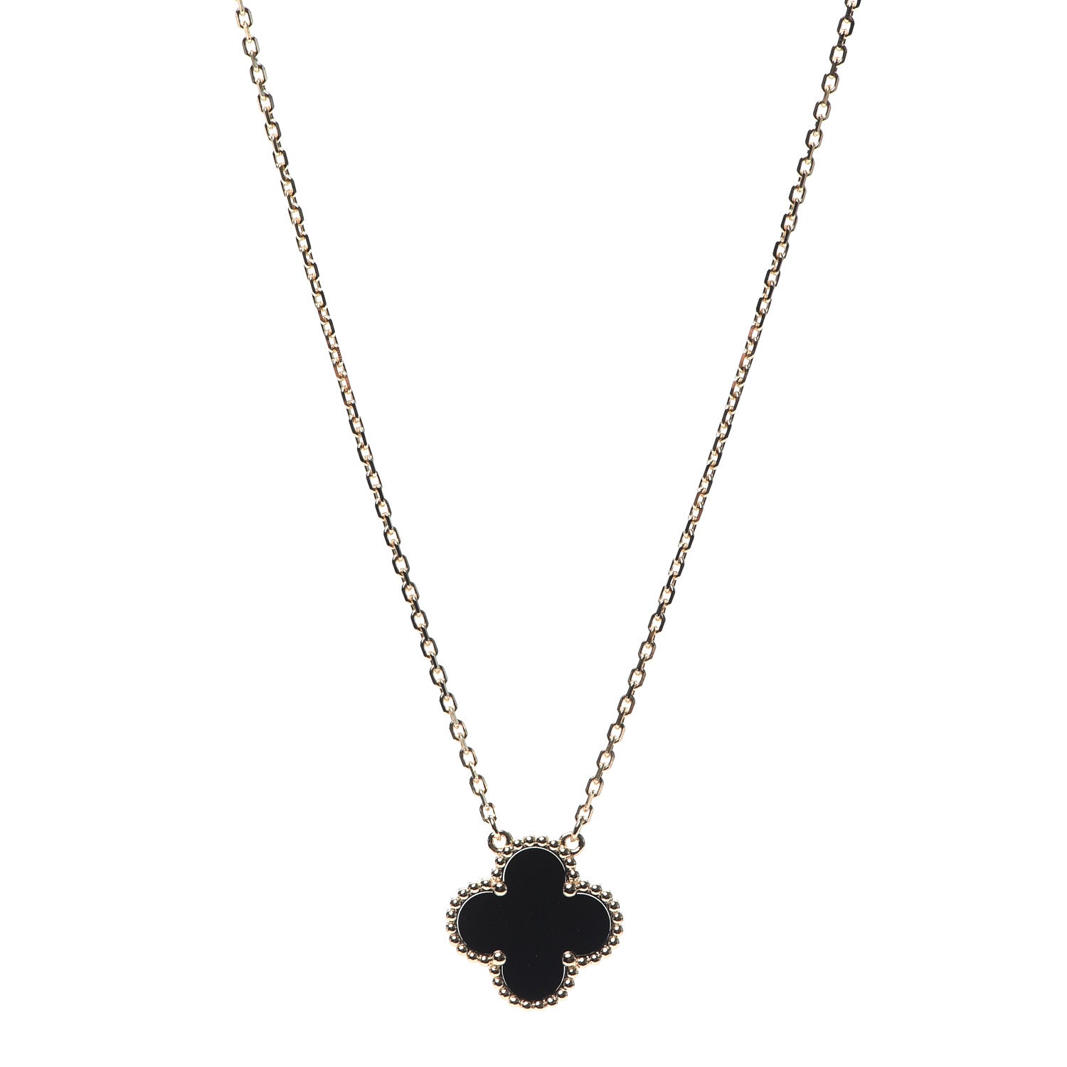 Van Cleef & Arpels 18K Yellow Gold Black Onyx Vintage Alhambra Pendant Necklace 1 of 6