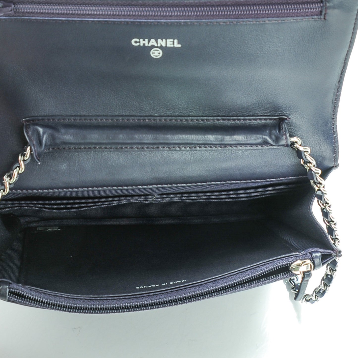 Patent Quilted Wallet On Chain WOC Dark Purple