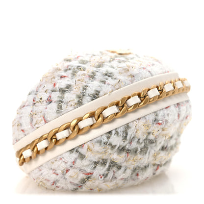 Chanel Wool Tweed Quilted Chain Around Mini Pouch Ecru Khaki Gold Red 9 of 12