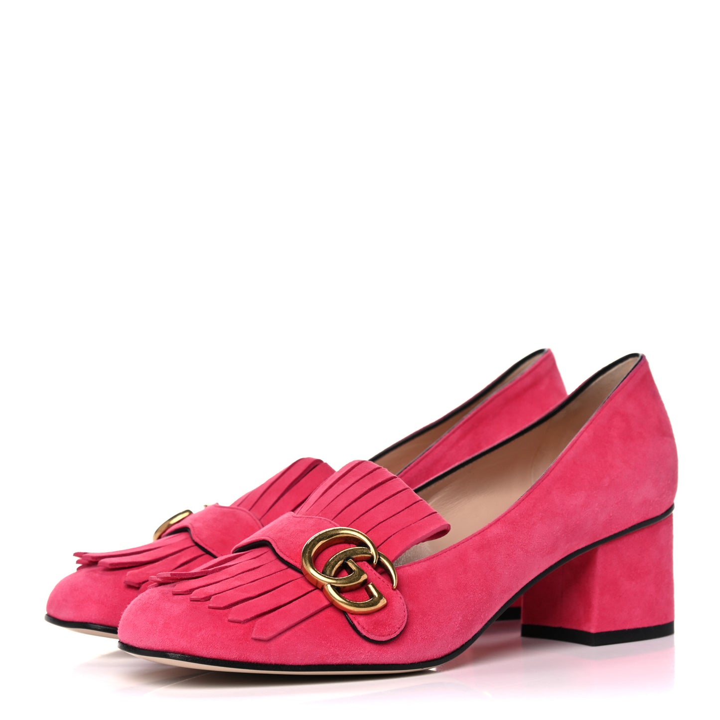 Kid Scamosciato GG Marmont Fringe 50mm Loafer Pumps 39.5 Hot Pink