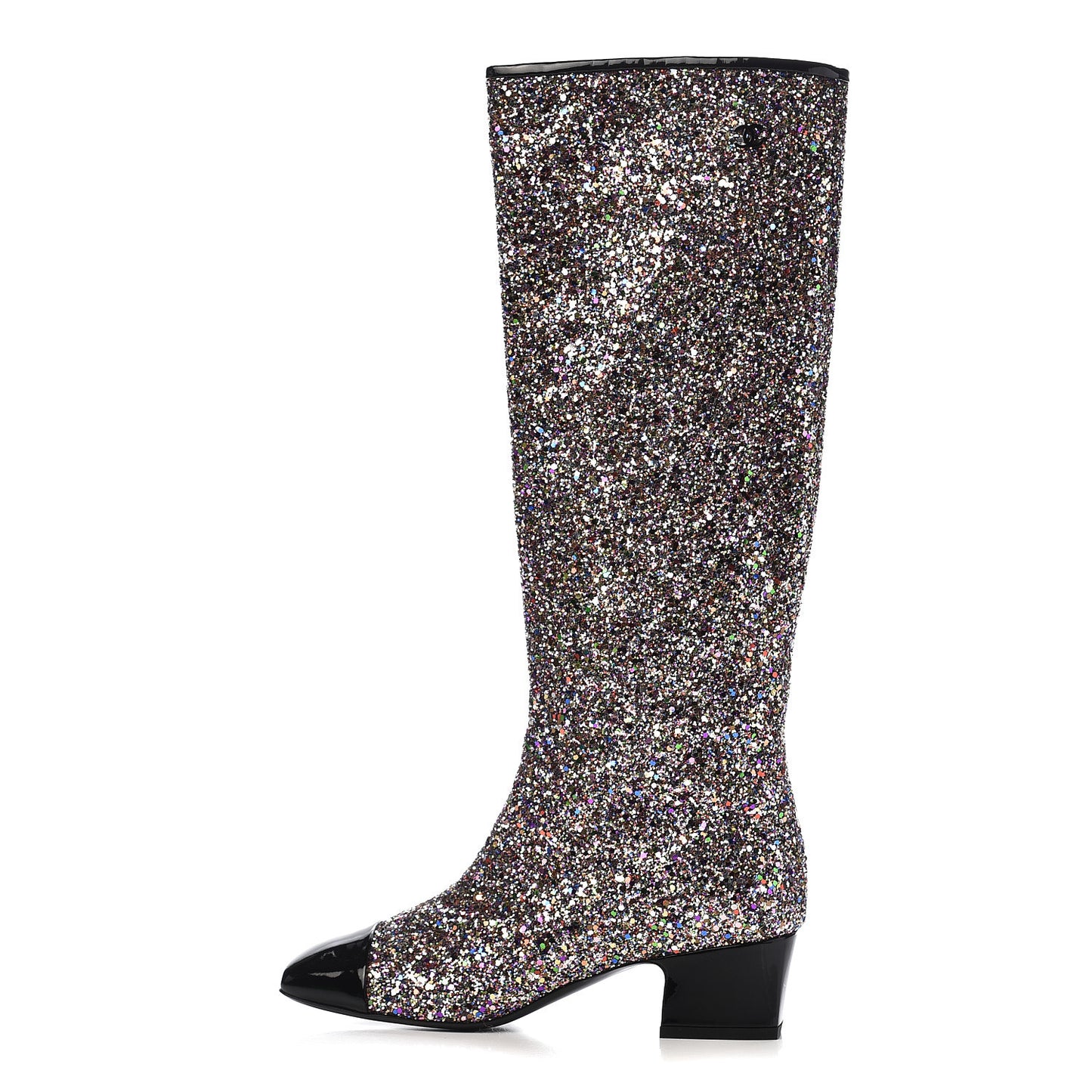 Glitter Patent Calfskin Cap Toe Fantasy High Boots 36.5 Multicolor Black