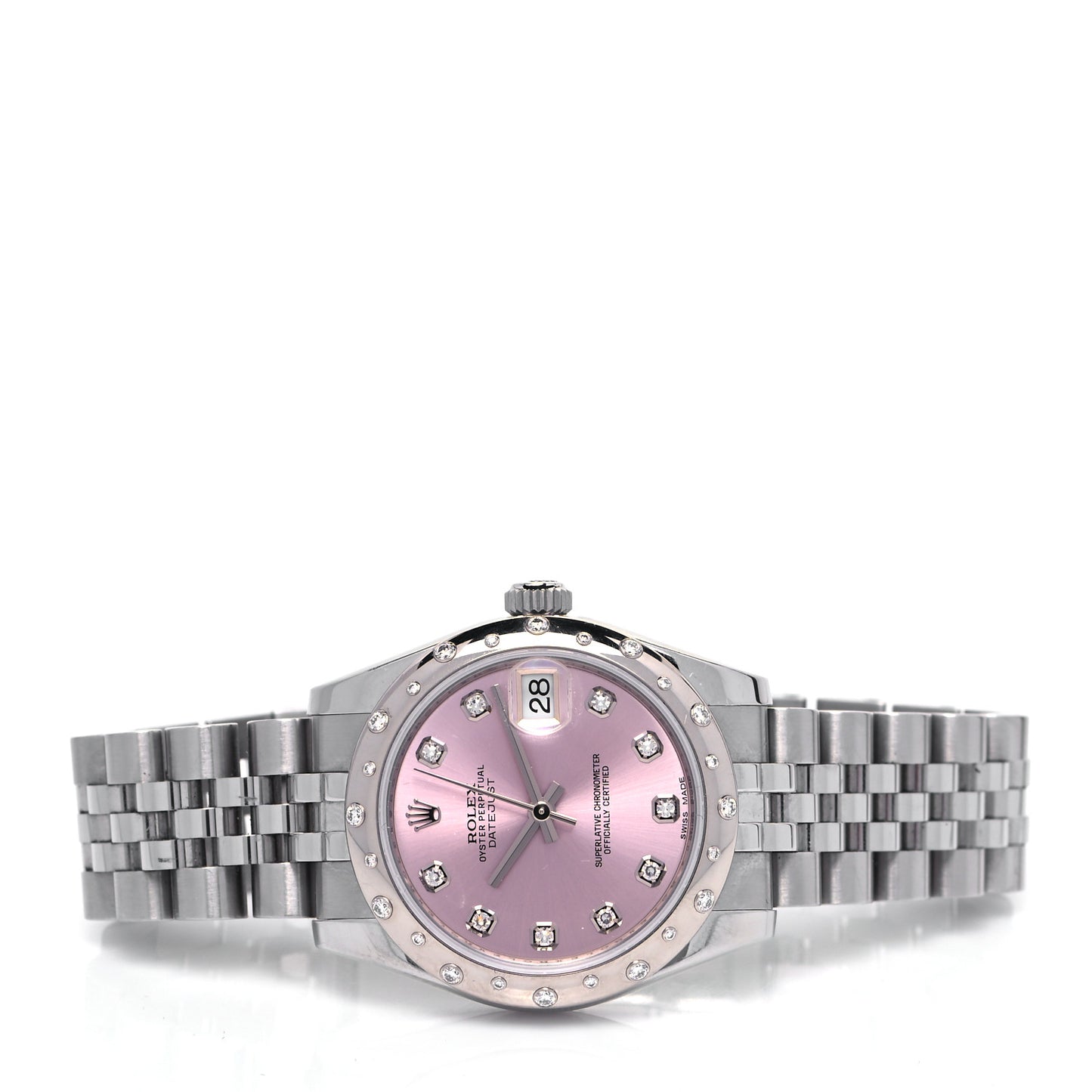 Stainless Steel 18K White Gold Diamond 31mm Oyster Perpetual Datejust Watch Pink 178344