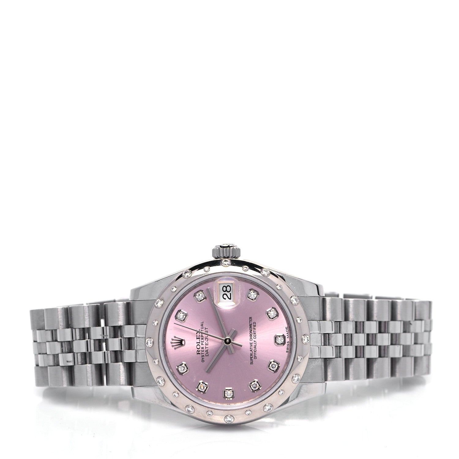 Rolex Stainless Steel 18K White Gold Diamond 31mm Oyster Perpetual Datejust Watch Pink 178344 2 of 5