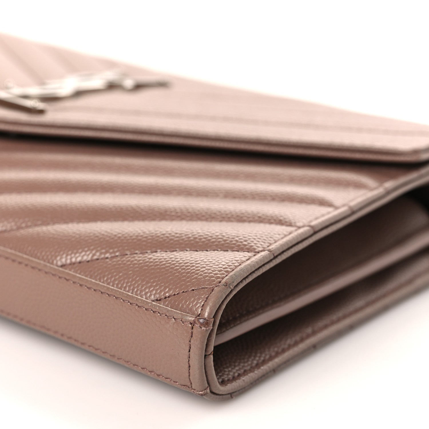 Saint Laurent Grain De Poudre Matelasse Chevron Monogram Chain Wallet Light Taupe 10 of 10