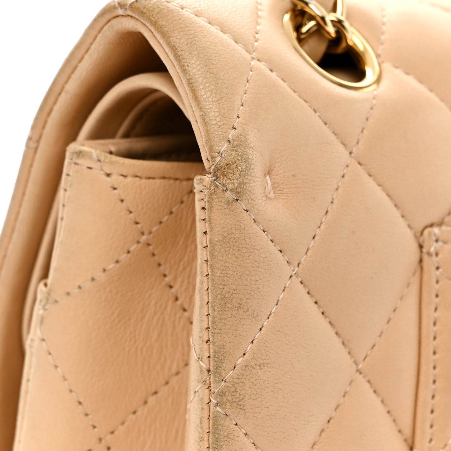 Lambskin Quilted Medium Double Flap Beige