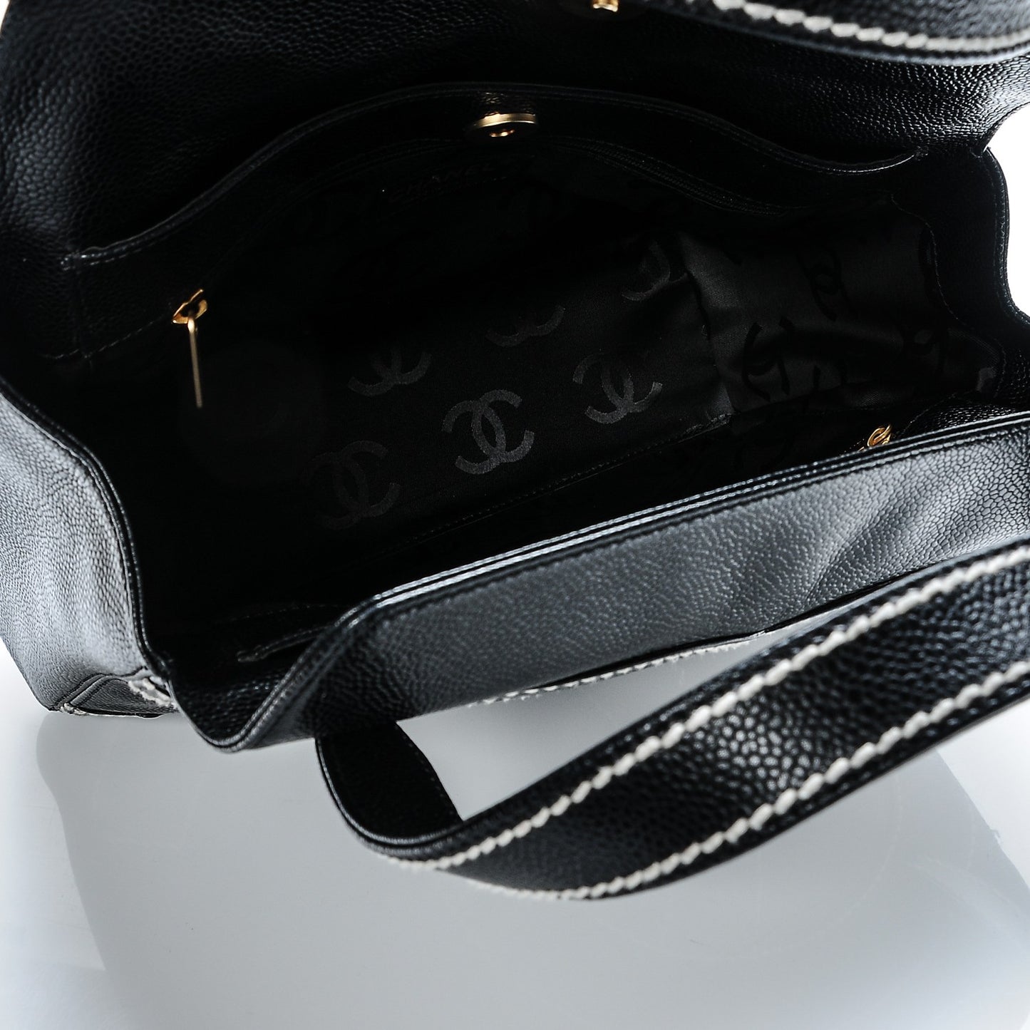 Caviar CC Stitched Small Tote Black