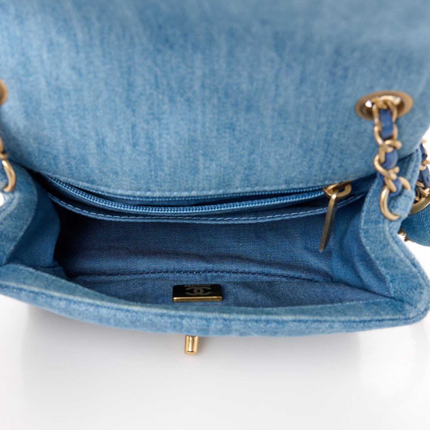 Denim Quilted Mini Pearl Crush Flap Blue