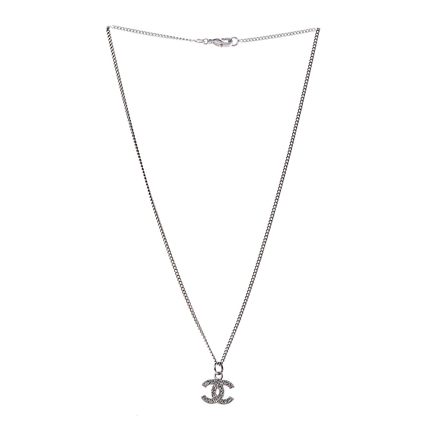 Chanel Crystal Timeless CC Necklace Silver 3 of 6