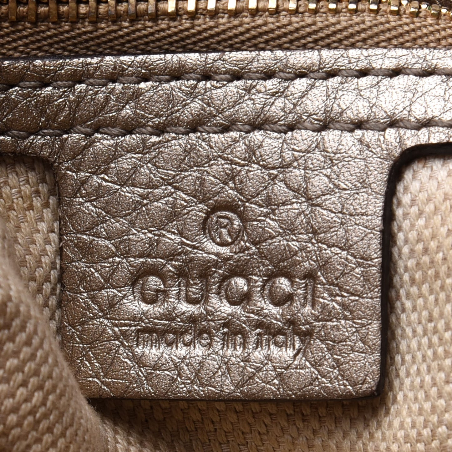 Metallic Pebbled Calfskin Medium Soho Chain Shoulder Bag Golden Beige