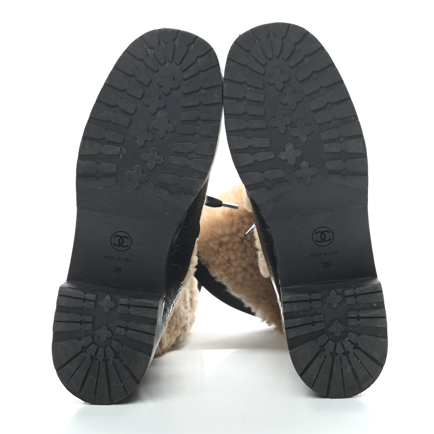 Patent Shearling Lace Up Boot 39 Black