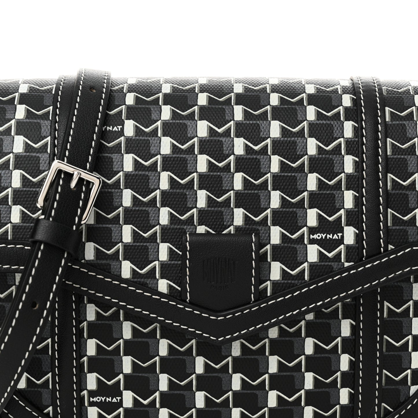 Grained Calfskin Canvas M Besace Bag Black White