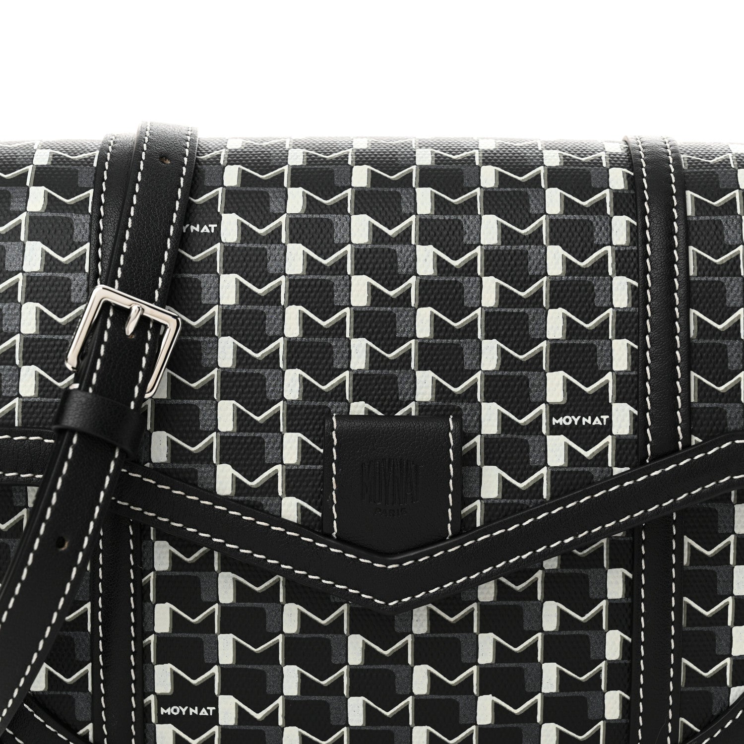 Moynat Grained Calfskin Canvas M Besace Bag Black White 8 of 11