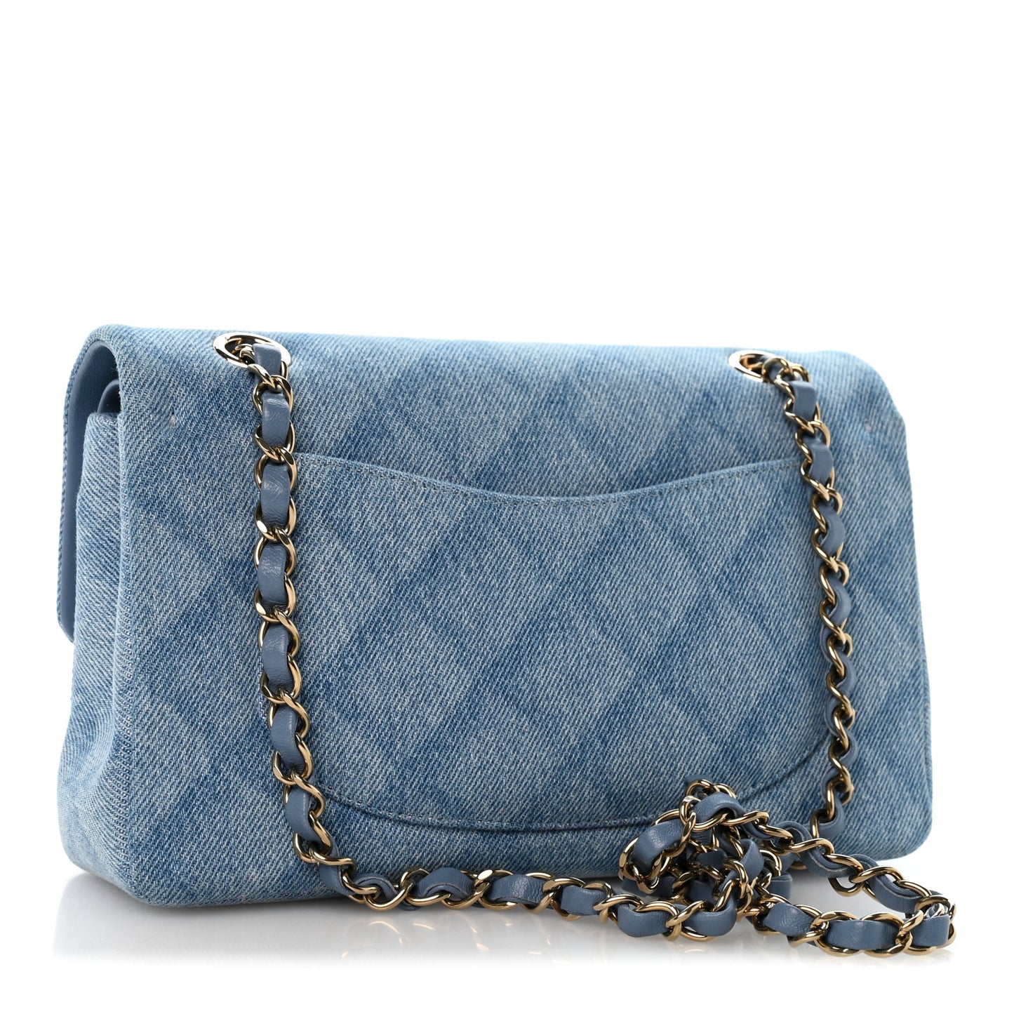 Printed Denim Quilted Small Double Flap Light Blue