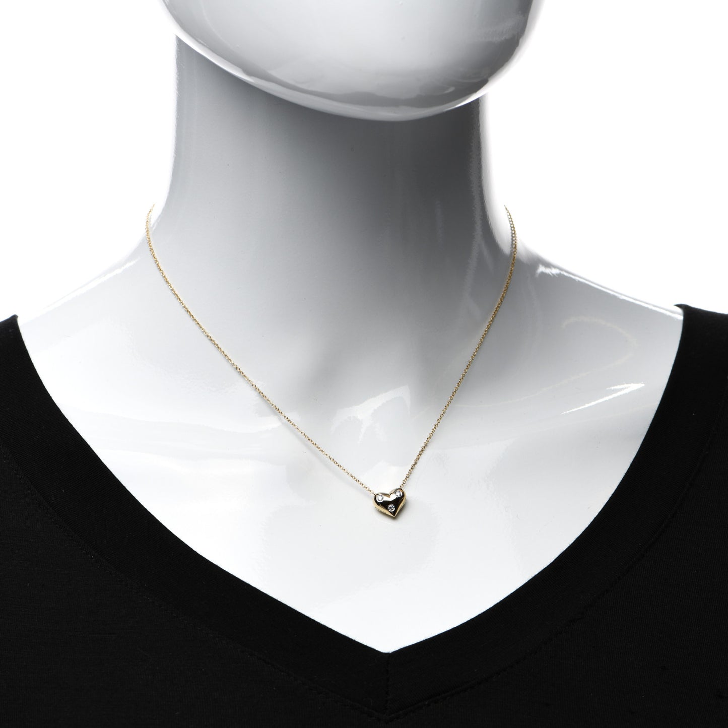 18K Yellow Gold Platinum Diamond Small Etoile Heart Pendant Necklace