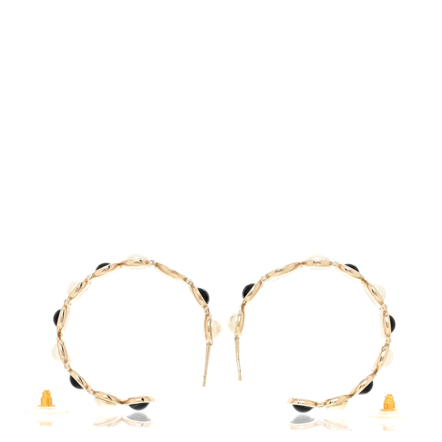 Crystal Pearl Metal Resin Polka Dot Hoop Earrings Gold Black