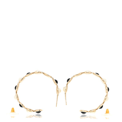 Chanel Crystal Pearl Metal Resin Polka Dot Hoop Earrings Gold Black 3 of 9