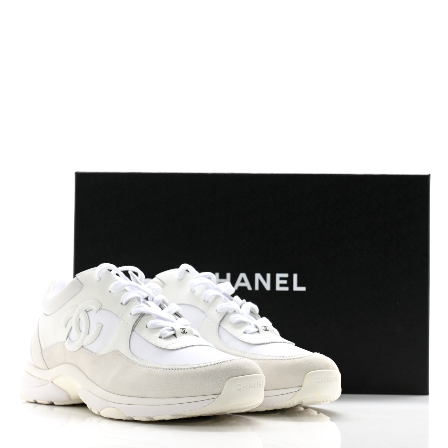 Suede Calfskin Fabric Mens CC Sneakers 45 White