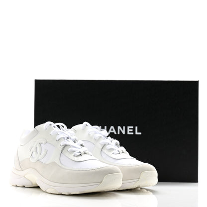Chanel Suede Calfskin Fabric Mens CC Sneakers 45 White 10 of 10