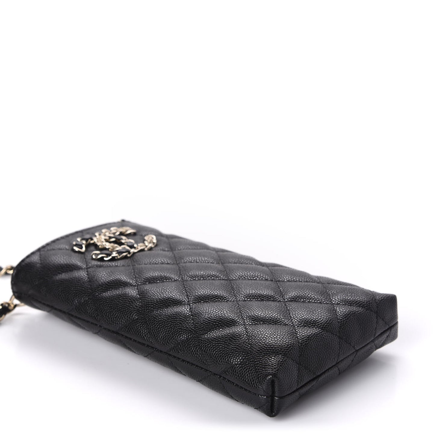 Caviar Quilted French New Wave Phone Holder With Chain Black