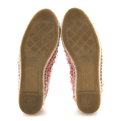 Chanel Tweed Grosgrain CC Espadrilles 36 Coral Red Pink Black 6 of 10